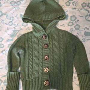 GAP Green Cable Knit Fisherman's Sweater with Hood